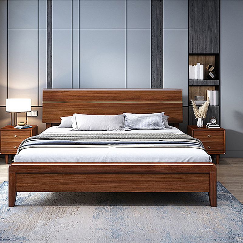 Mid-Century Modern Standard Bed Walnut Espresso Bed Frame With Custom Gold Legs