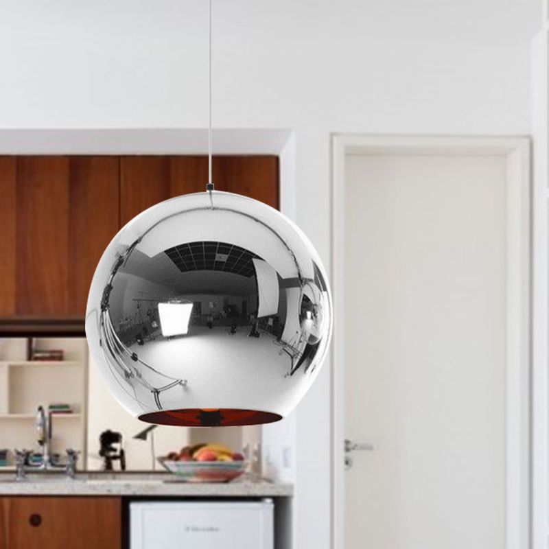 Mirror Glass Sphere Hanging Light Fixture Modern 6"/8"/10" Wide 1 Light Silver/Copper Pendant Lamp