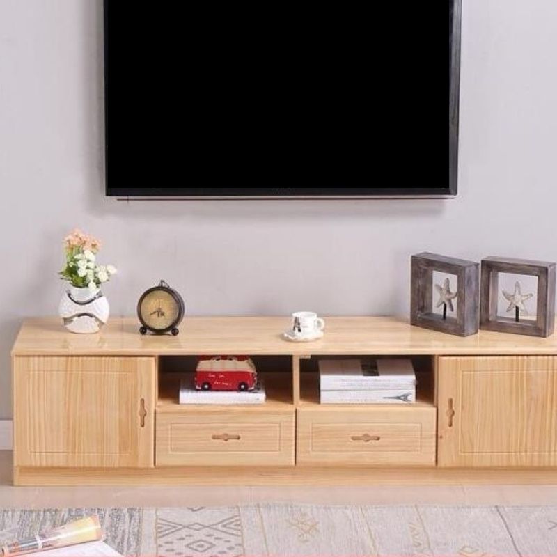Scandinavian Pine Wood TV Media Stand Natural Wood Media Console with Drawers