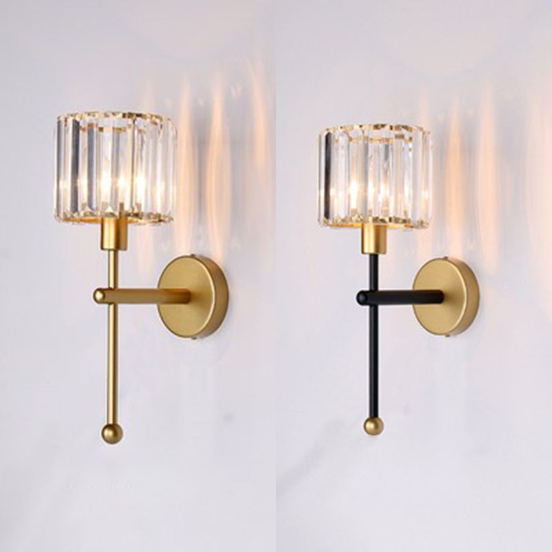 Cilindrische SCONCE-verlichtingsarmaturen Moderne stijl Crystal 1-Licht wandmontage Lamp in zwart en goud