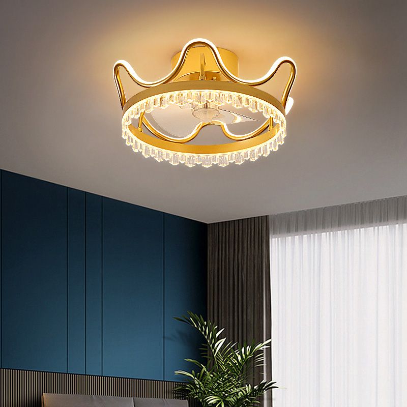 Kronenförmige Schlafzimmer Deckenventilator Lampe Acryl Moderne LED Semi Flush Light