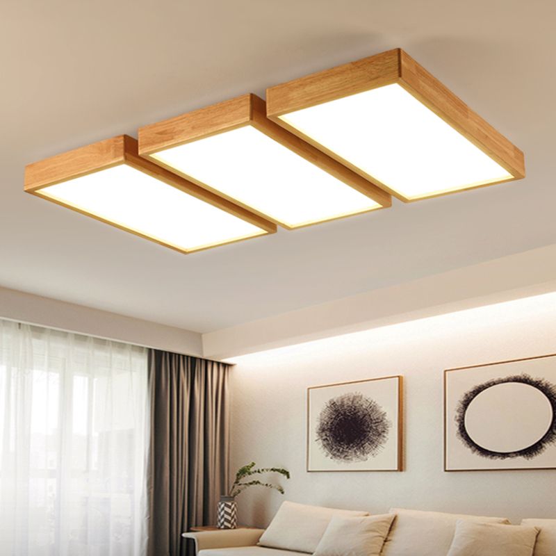 Plafonnier LED Log Color de simplicité moderne, plafonnier rectangulaire en bois avec abat-jour en acrylique