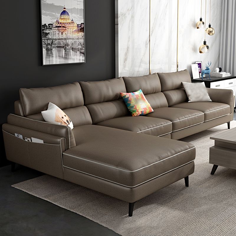 L-Shape Faux Leather Sectional with Recessed Arms and Storage