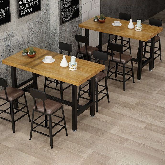 Rectangle Pine Wood Top Bar Table Industrial Bar Table with Trestle Base in Black