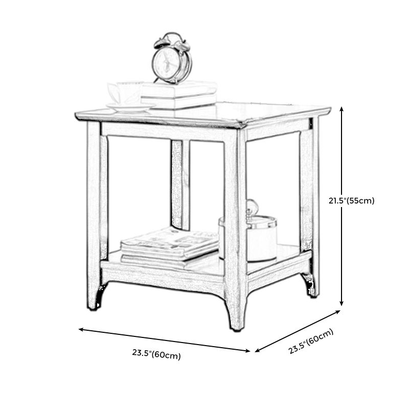 Walnut Square Accent Side Table 21.65"/23.62" H Wood 4 Legs Side End Table
