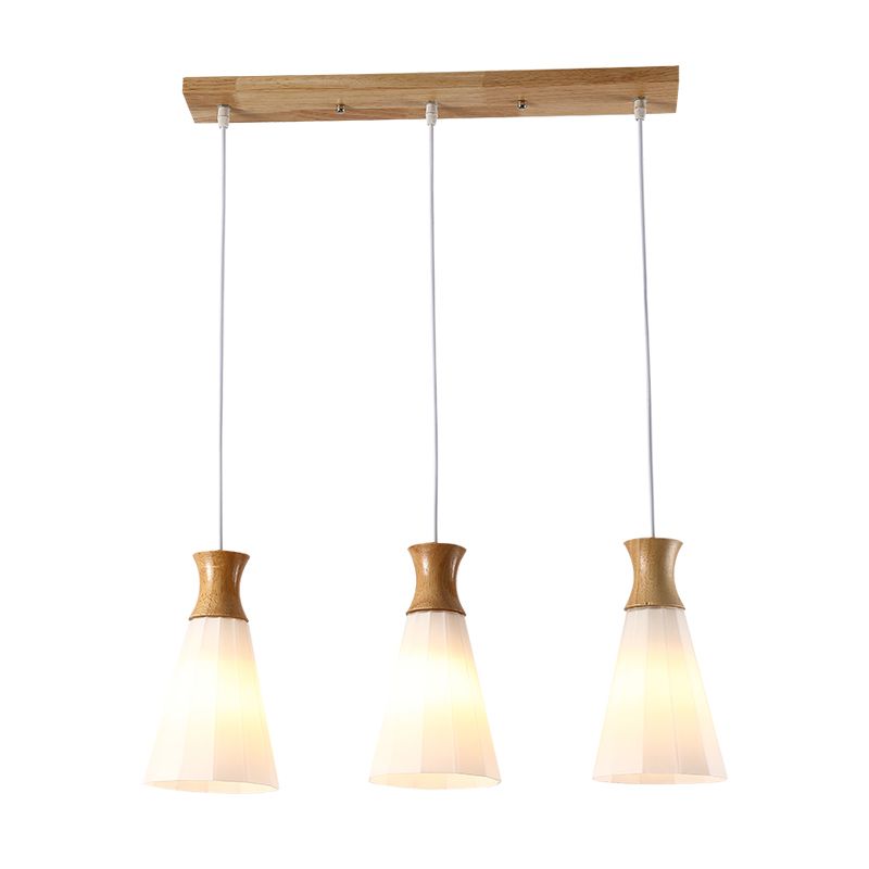 Moderne künstlerische geometrische hängende helle hölzerne Innenlampe mit weißem Glasschatten