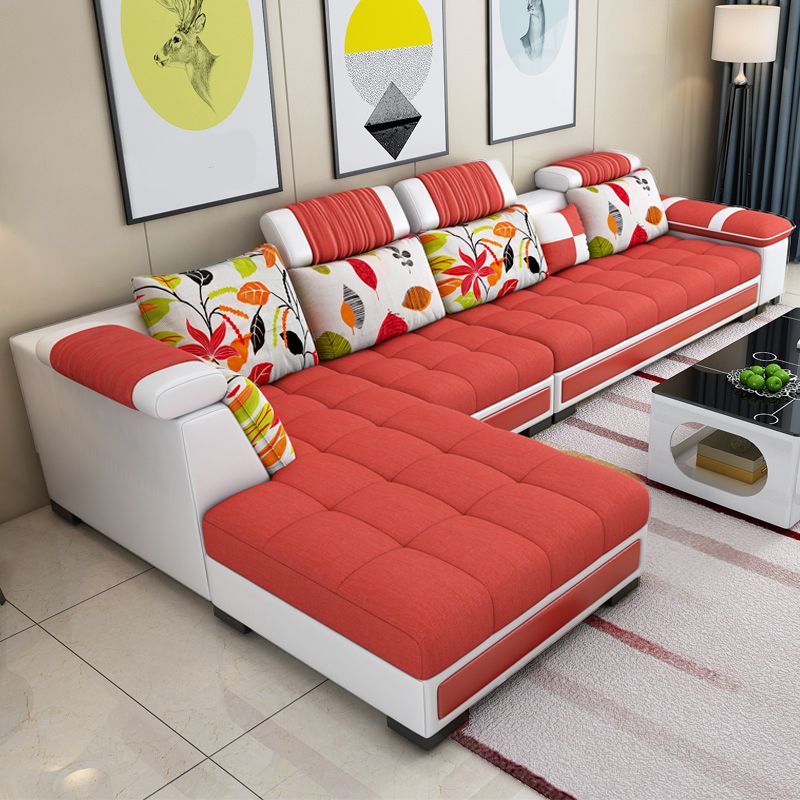 Contemporary Sewn Pillow Back Sofa 138.83"D x 68.9"W x 35.43"H Pillow Top Arm Sofa