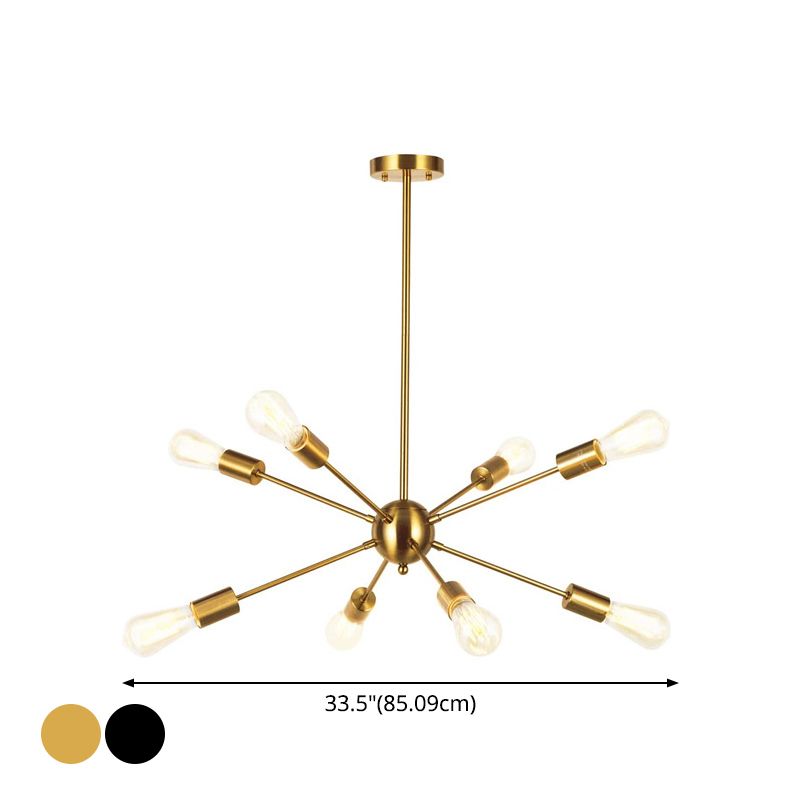 Lámpara metálica de araña de bombilla industrial desnuda con diseño de ráfaga de sol