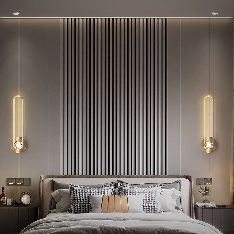 Modern Minimalist Style Linear Wall Mounted Lamp Copper 2 Lights Wall Lights with Crystal Shade