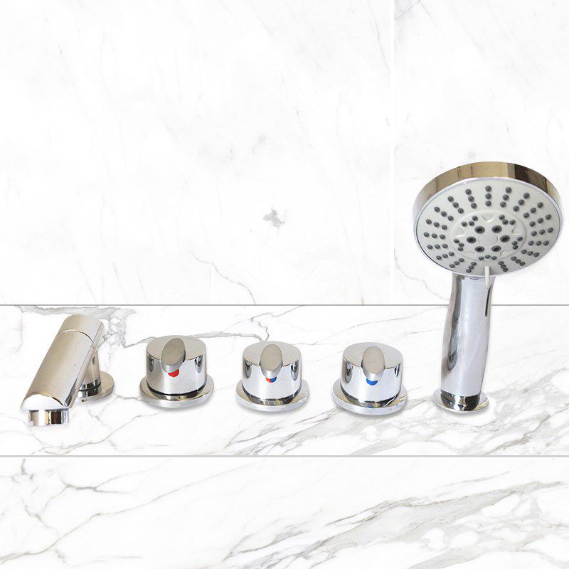 Deck Mounted Copper Roman Tub Faucet Low Arc Roman Tub Faucet Set in Chrome