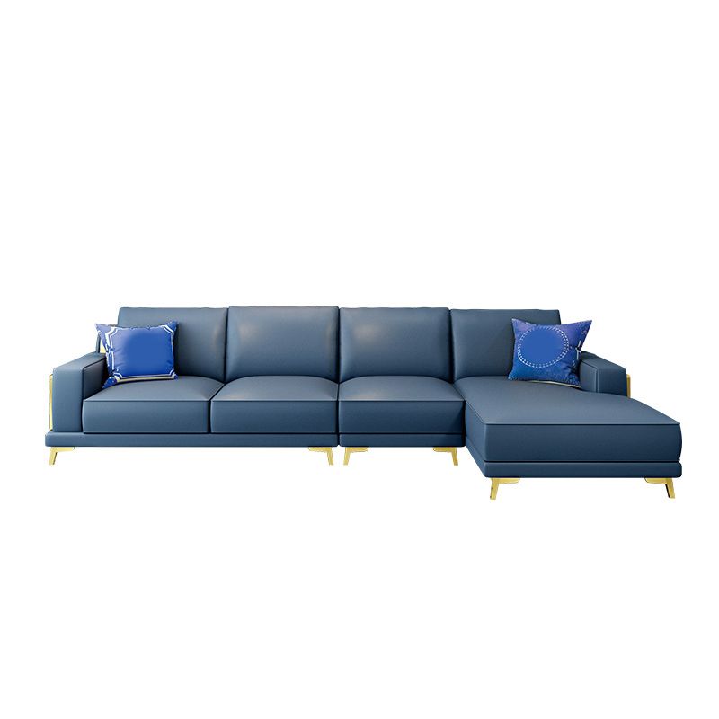 Modern Genuine Leather Sectional Square Arm Sofa with Removable Cushions