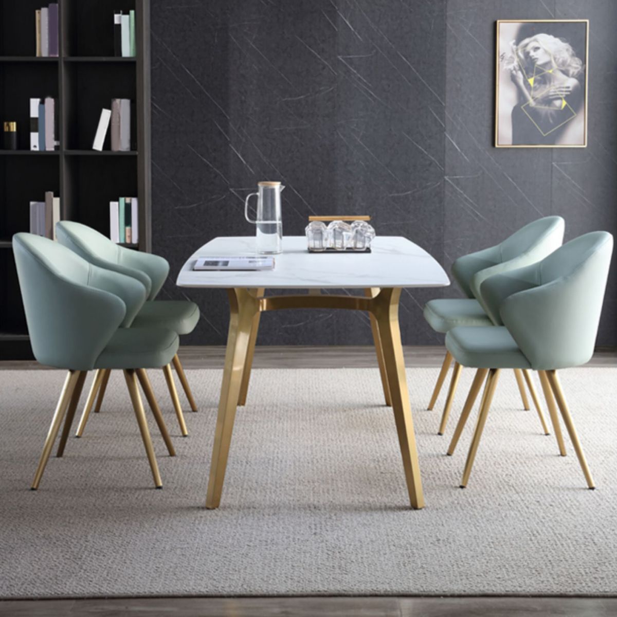 Traditionele luxe eettafel Sintered Stone 4 Legs Tafel met gouden frame