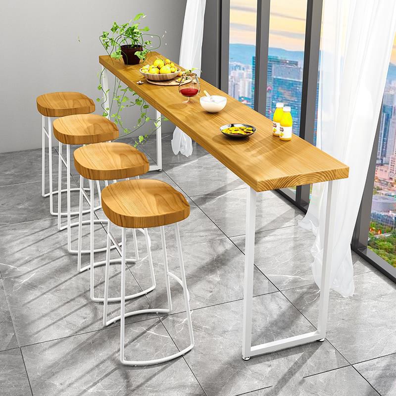 Rectangle Modern Pub Table Set 1/5 Pieces Pine Wood Top Bar Table with Wooden Stools