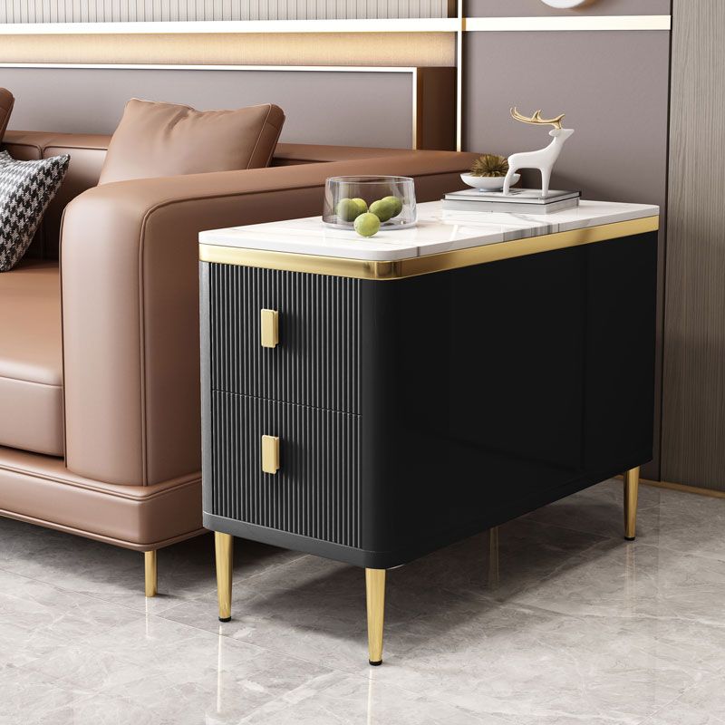 23.6" Tall Modern Side Table Wooden 4 Legs Rectangular Faux Marble Top End Table