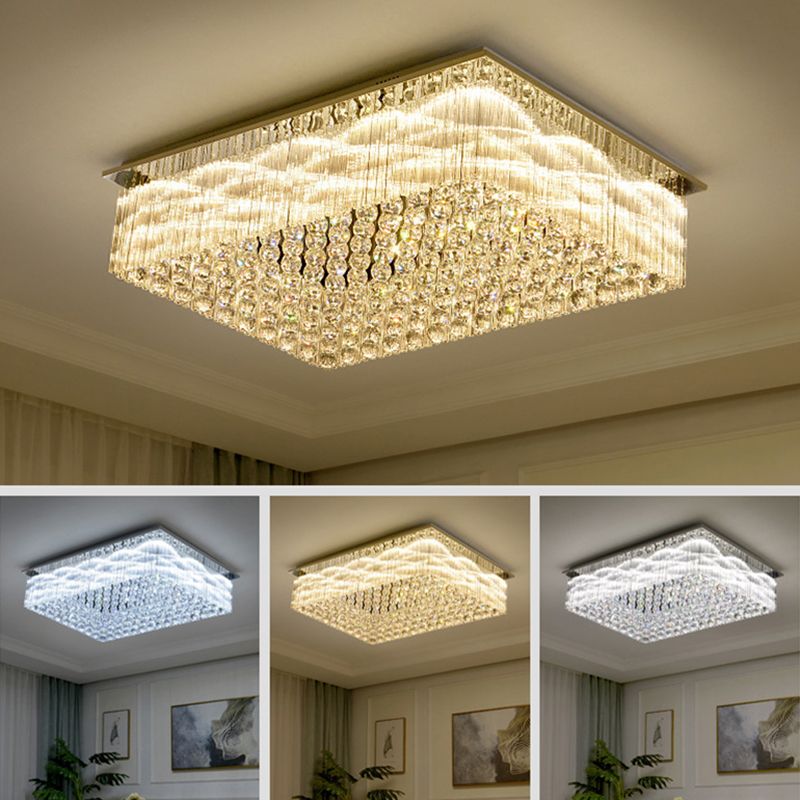 Geometric Stainless-Steel LED Ceiling Light in Modern Luxury Style Crystal Indoor Flush Mount in Silver