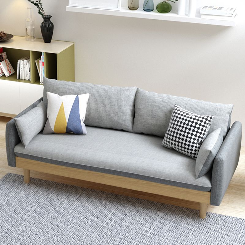 Fabric Grey 3-seat Square Arm Sofa Nordic with 2 Pillows Loveseat