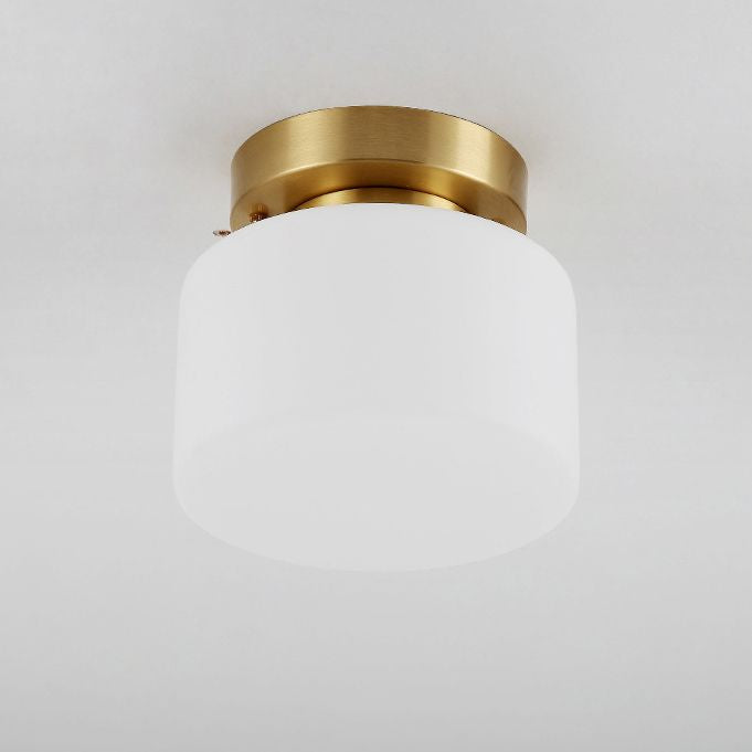 Lámpara de techo cilíndrica de cristal de estilo tradicional, placa de techo de latón, accesorio de iluminación mini para dormitorio de 1 luz