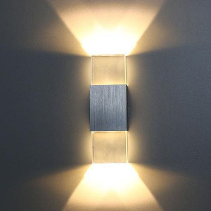 Rectangle Shape Wall Lamp Modern Style Metal 2 Lights Wall Light in Clear