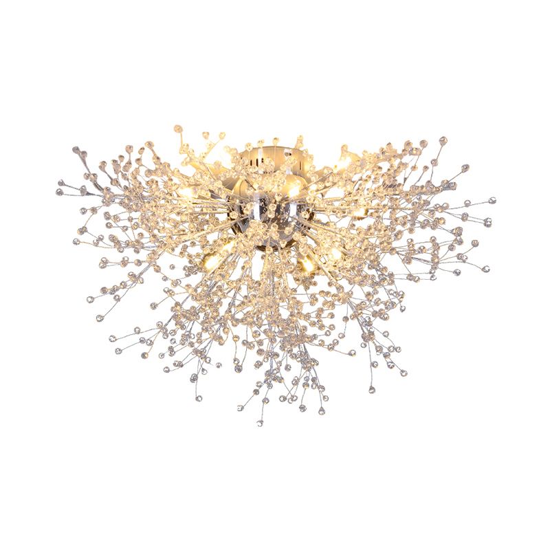 Finition argent feu d'artifice semi-montage éclairage moderne 22 "/23.5" W 8/12/16 lumières plafonnier en métal avec perle de cristal