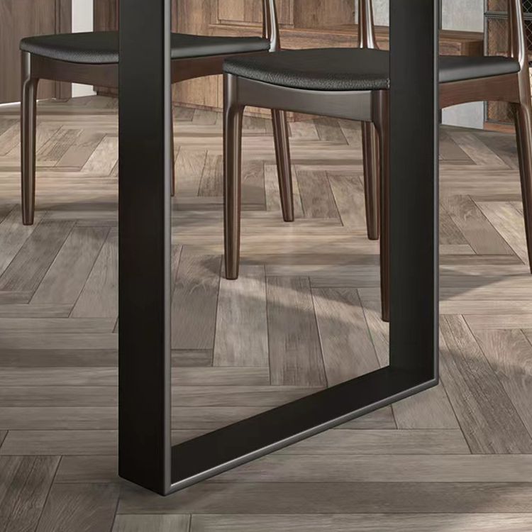 Brown Solid Wood Top Table Rectangle Black Iron Sled Base Dining Table