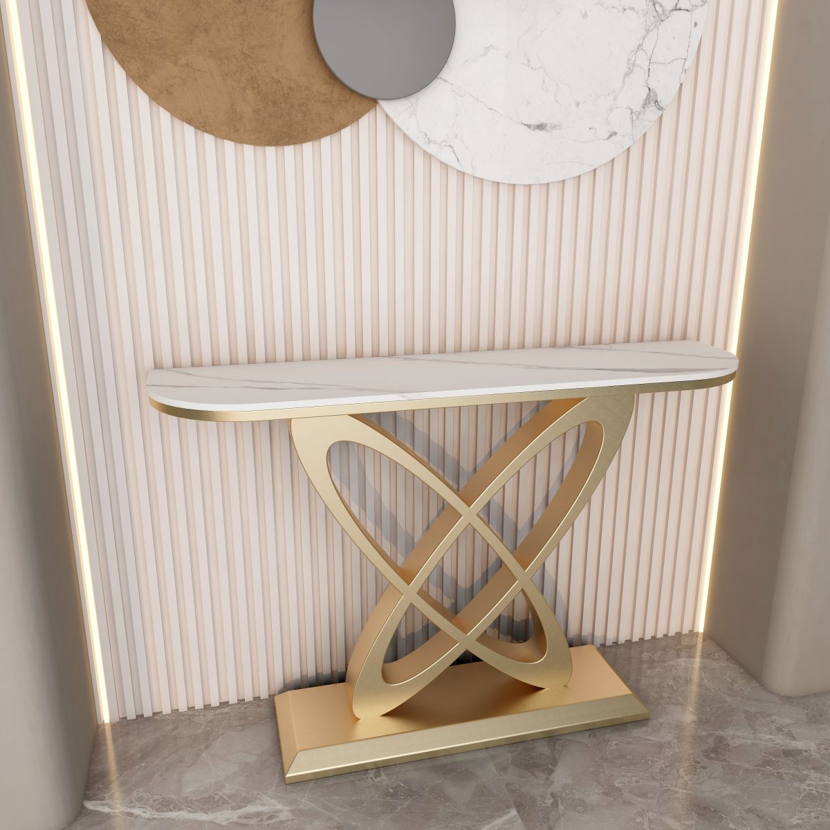 Contemporary Half Moon Console Table with Pedestal Base Accent Table