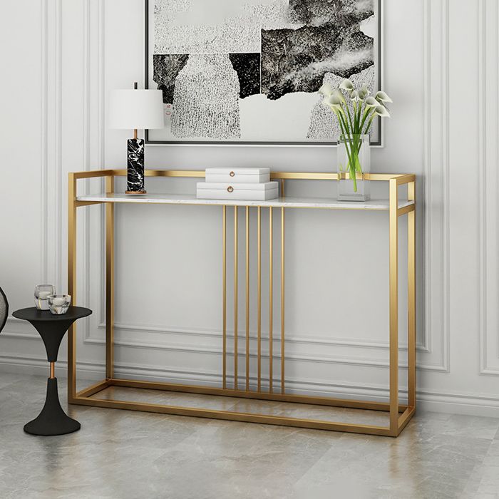 12" W Marble Console Table Glam Rectangle Accent Table for Hall