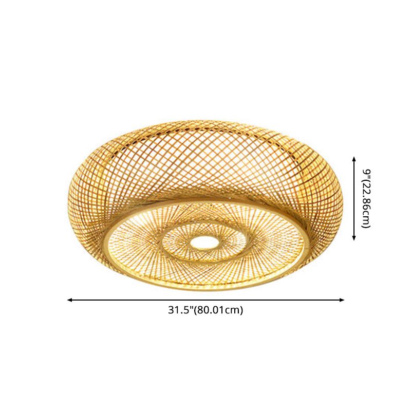 Japanese Style Bamboo Flush Mount Drum Shape Beige Flush Mount Ceiling Fixture for Living Room