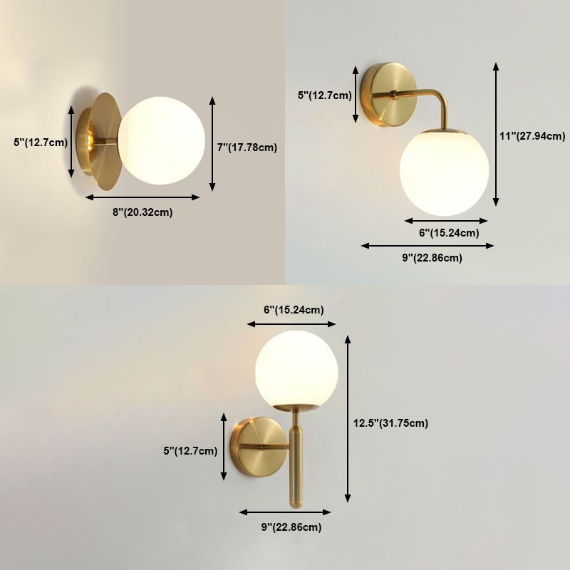 1-Light Metal Wall Sconce Modern Simple Wall Mount Lamp with Glass Shade for Bedroom