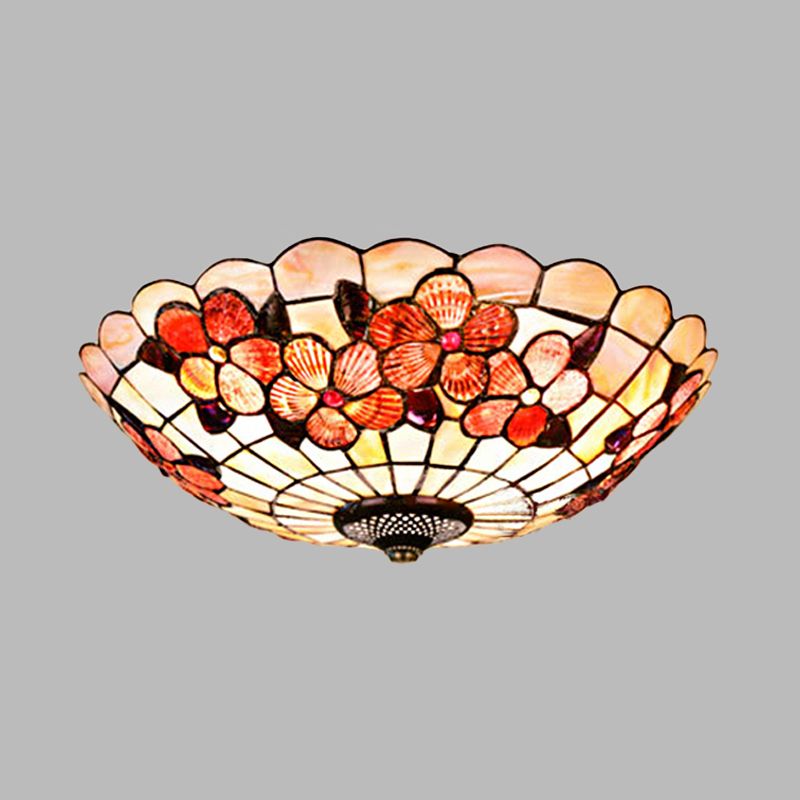 Plafonnier à motif pivoine, coquille Tiffany, 3/4 ampoules, plafonnier rose, 12"/16"/21" de diamètre