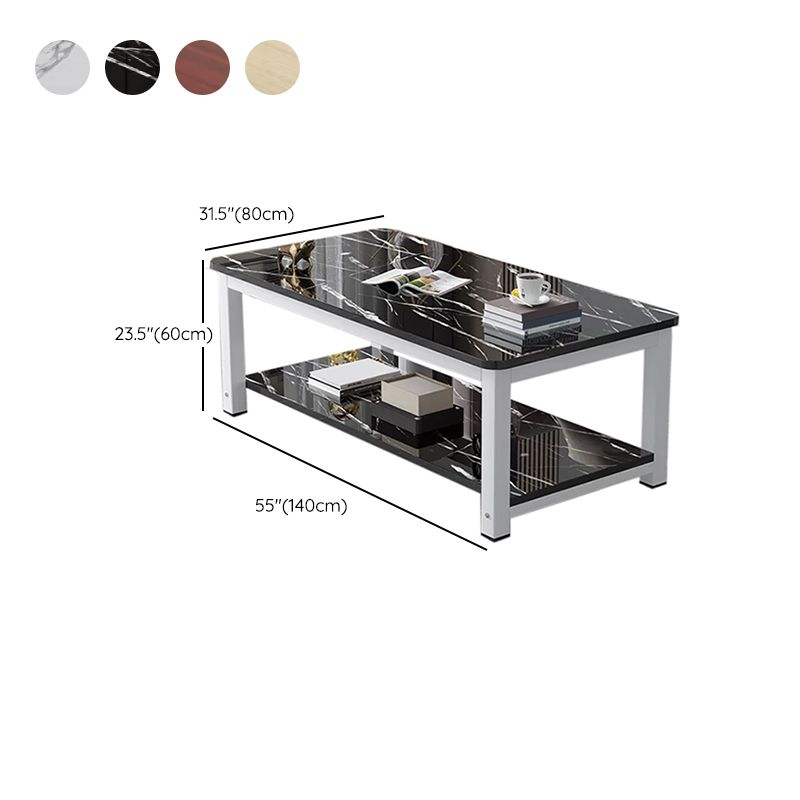 Rectangle Wooden Top Coffee Table with Storage Shelf Modern Style