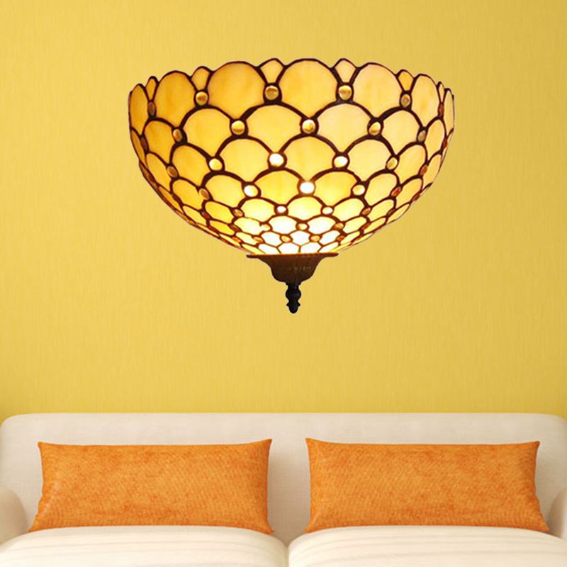 Fish Scale Wall Sconce Light Stained Glass 1 Light Tiffany Wall Mount Light in Beige for Living Room