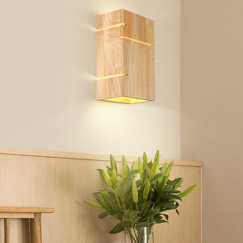 Wood Rectangular Wall Mounted Light Modern 2 Lights Wall Mounted Light Fixture