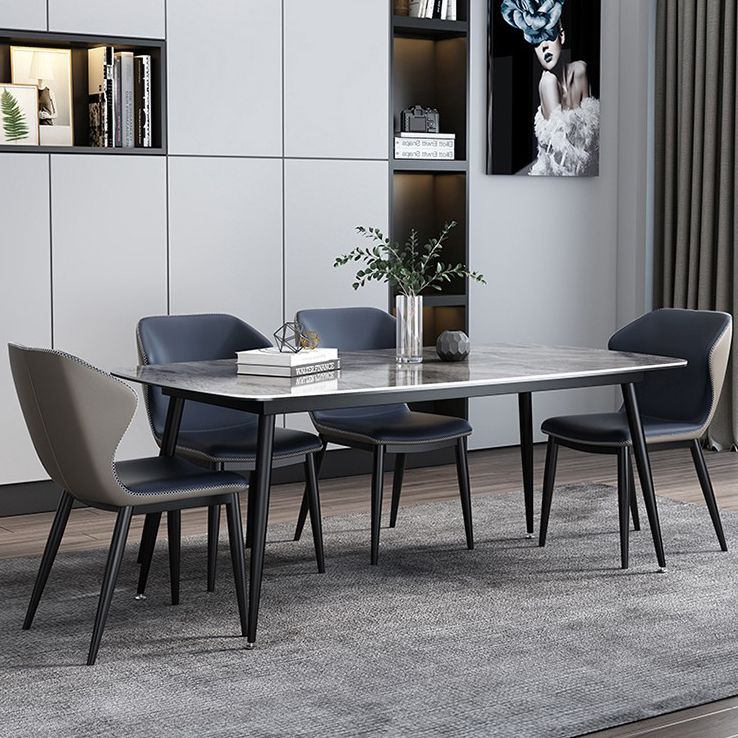 Contemporary Rectangle Dining Table Grey Sintered Stone Dining Table with 4 Black Legs