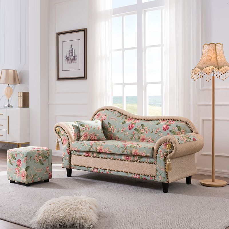 Floral with Arms Chaise Flared Arms with Legs for Bedroom Living Room