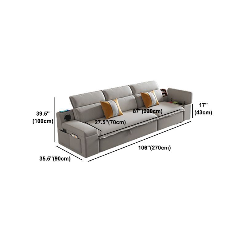 Contemporary Pillow Top Arm Bed Sofa Couch with Storage in Grey