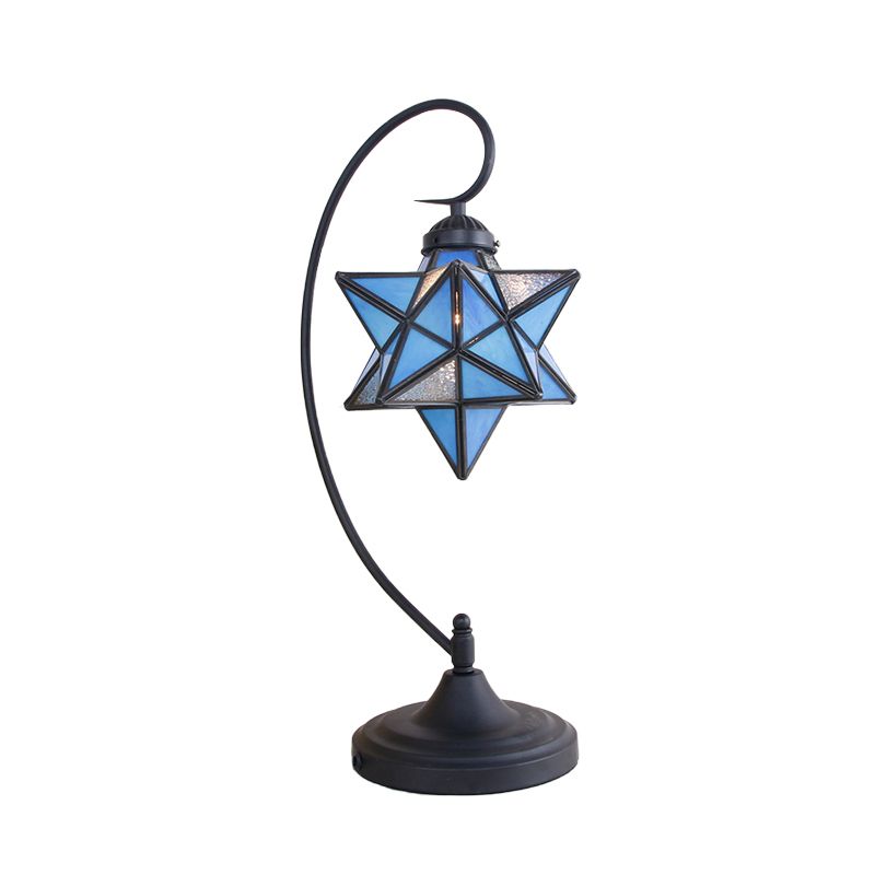 Black Pentagram Nightstand Light Baroque 1 Head Pink/Yellow/Dark Blue Glass Night Table Lamp for Bedside