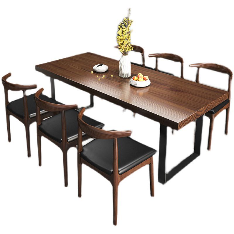 Modern Style Solid Wood Dining Table Rectangular Dining Table with Metal Base