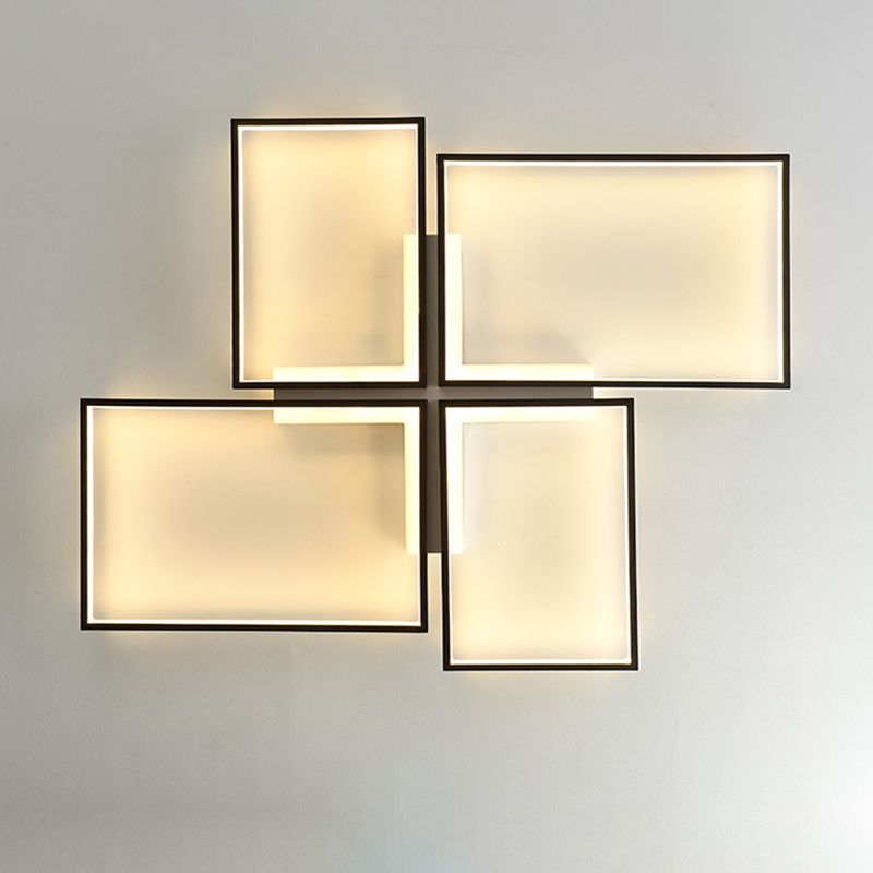 Plafonnier rectangulaire en acrylique, style minimaliste, LED, plafonnier encastré, noir