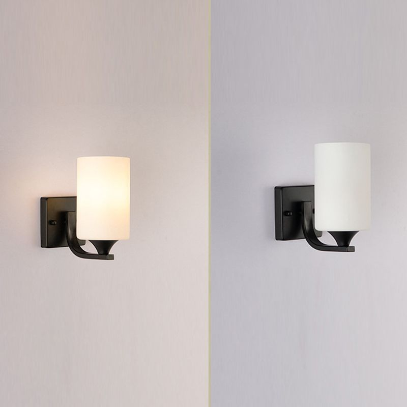 Modern Vanity Lighting Glass Shade Wall Light Fixture in Black for Bathroom