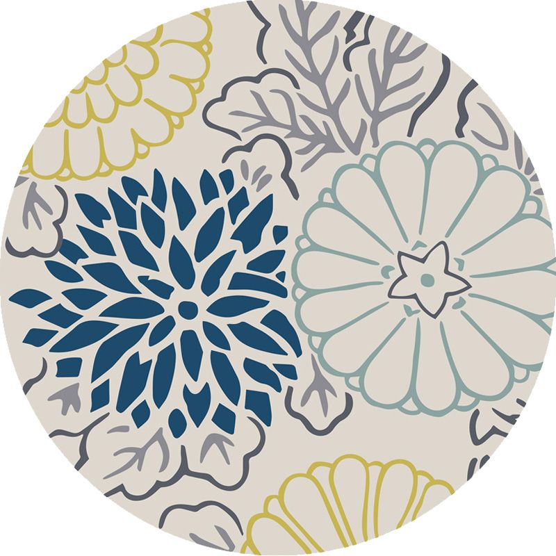 Moroccan Floral Pattern Rug Blue and Grey Polyester Rug Washable Pet Friendly Non-Slip Area Rug for Living Room