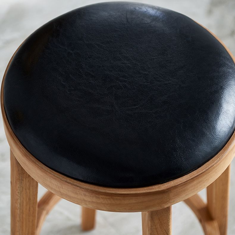 Modern Round Bar Stool Oak Solid Wood Bar Stool with PU Leather