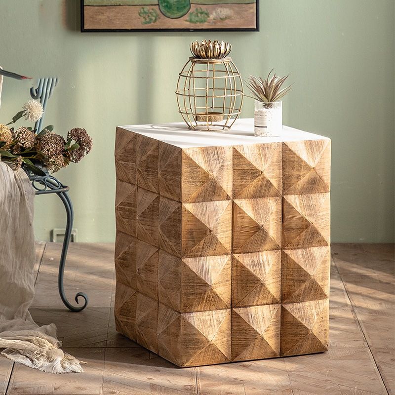 24.21" Tall Drum Side Table Solid Wood Square End Table Stand