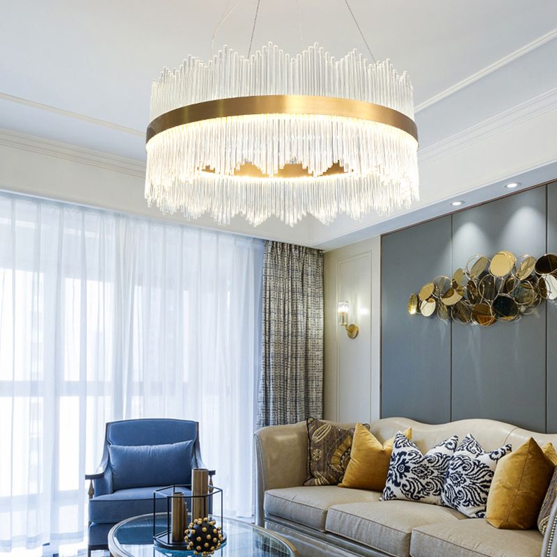 Modern Concise LED Pendant Light Glass Circular Chandelier for Living Room