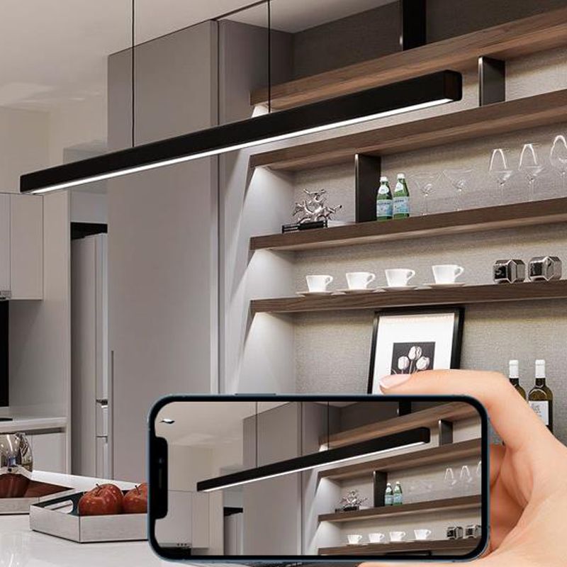 Linear Wood Island Light Fixture Modern Ceiling Pendant Light for Dining Room