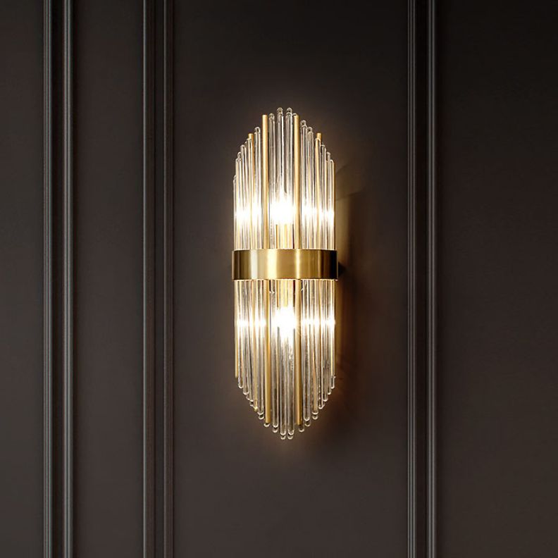Curved Wave Wall Mounted Lamp Modern Style Fluted Crystal 2-Lights Sconce Lights in Black and Brass