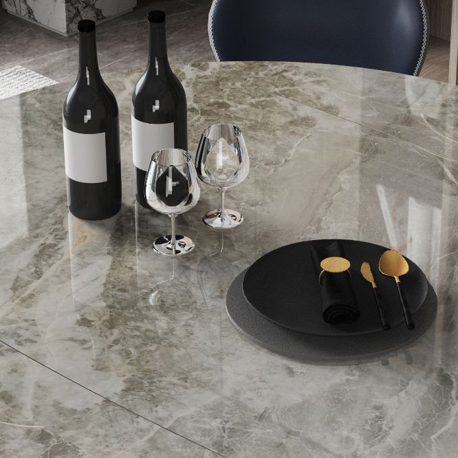 Sintered Stone Top Extendable Round Table for Restaurant Modern Dining Table with Black 4 Legs