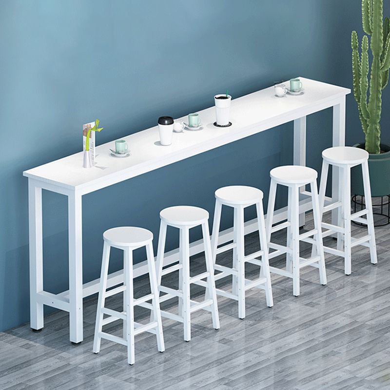 Modern Wood Bar Table Set 6 Pcs Rectangle Table Metal Base for Milk Tea Shop