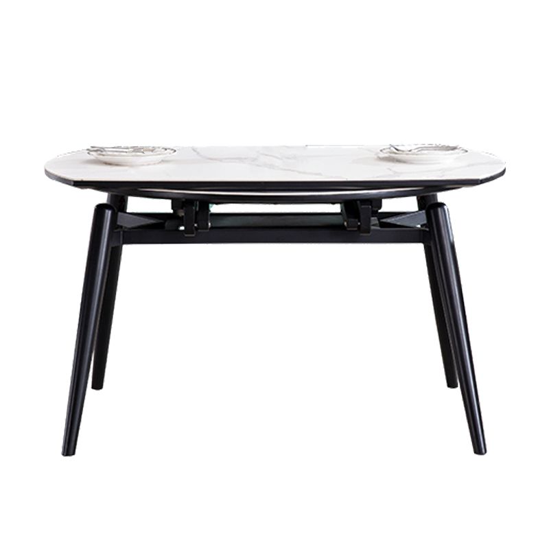 Mesa de comedor de piedra sinterizada de estilo moderno Mesa de hoja de caza redonda blanca con 4 patas
