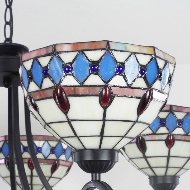 Bunte Glasschüssel Kronleuchter mit hängenden Kette 5 Lichter Barock Anhänger Licht in
Beige