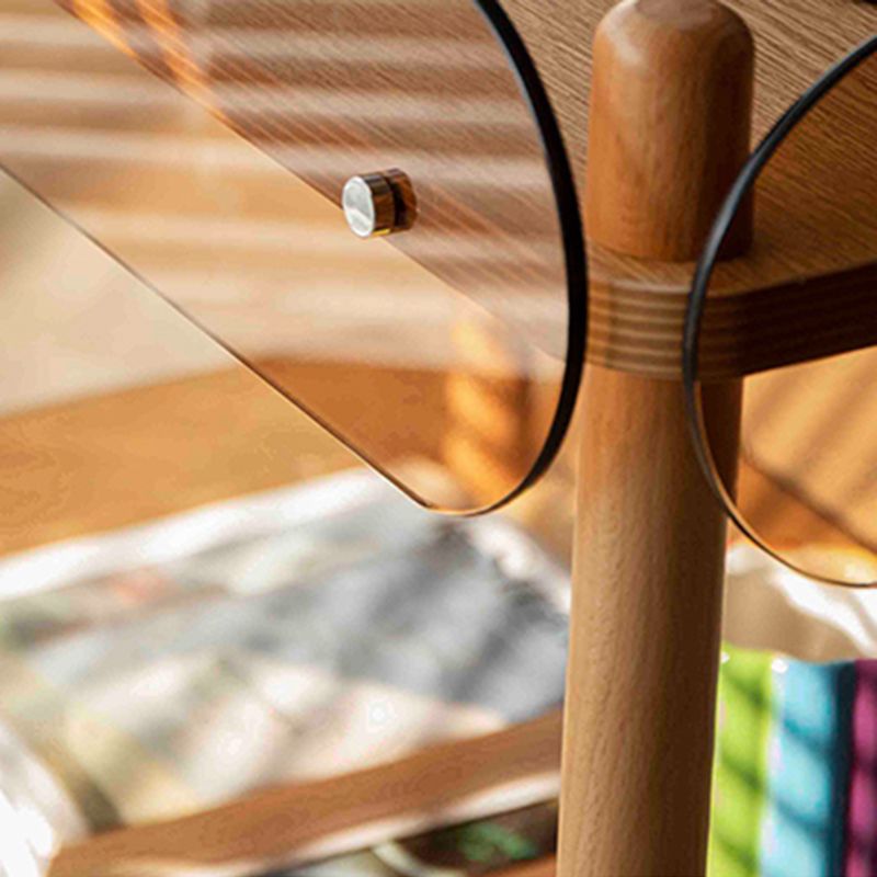 Rectangular Solid Wood End Table with Casters 28.7" Tall 2-Tier Side Table in Brown